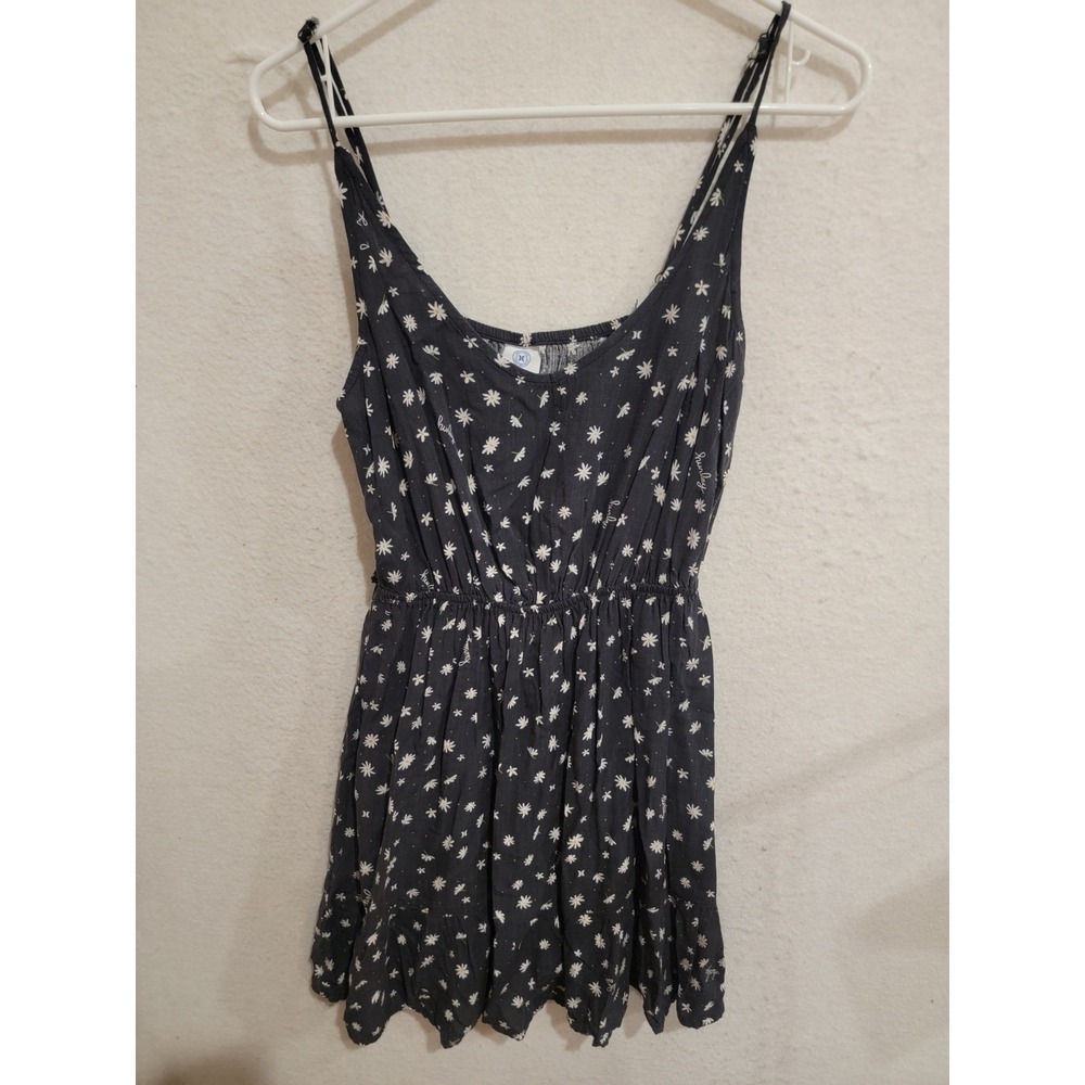 Hurley Women's Medium Black Daisy Floral Sundress Adjustable Strap Mini‎ Dress